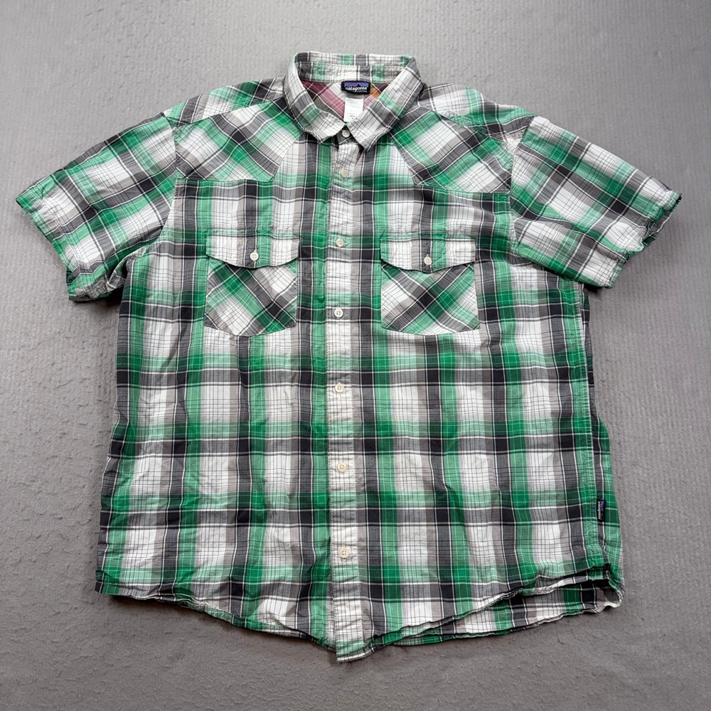 Patagonia Button Up Shirt Mens XL Green Plaid Organic Cotton Short Sleeve 52221